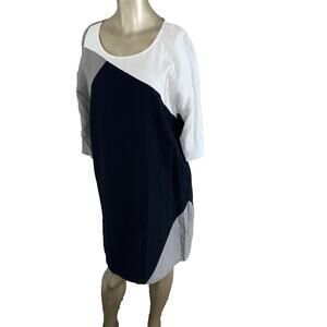 For Cynthia Linen Blend Colorblock Shift Dress Black White Gray Minimalist Small